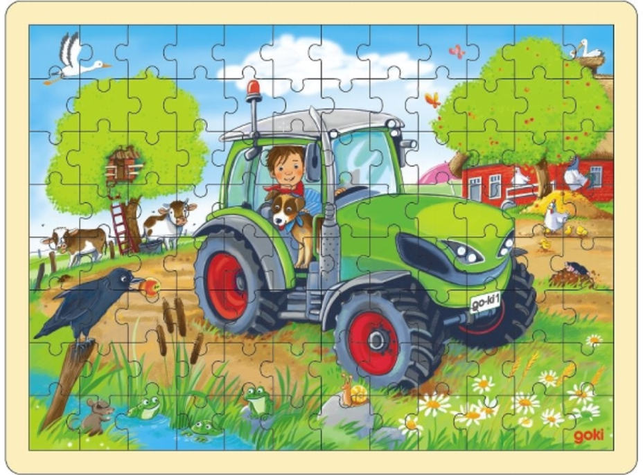 GOKI Drevené puzzle Traktor 96 dielikov