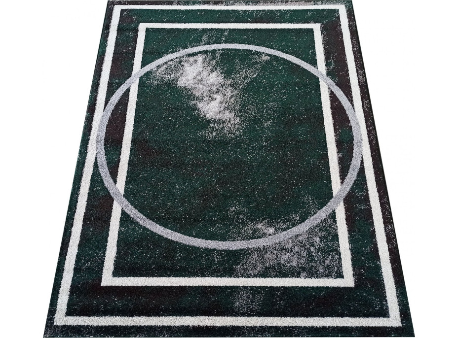 Kusový koberec WAVE circle - tmavo zelený/sivý