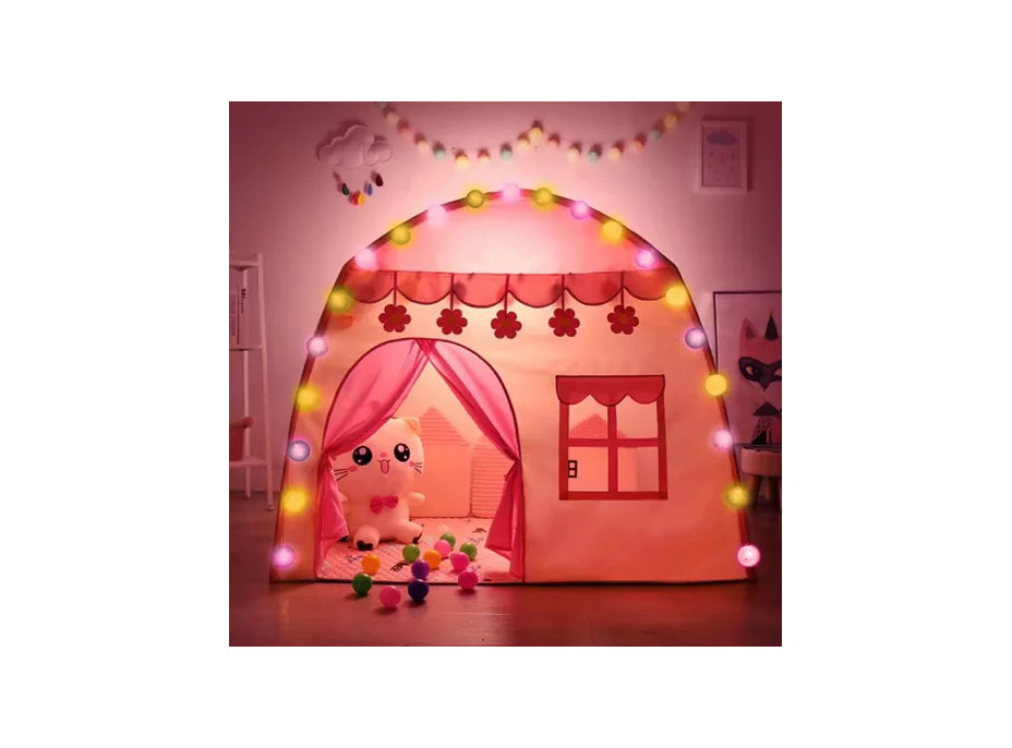 Detský stan HOME so svetielkami - ružový
