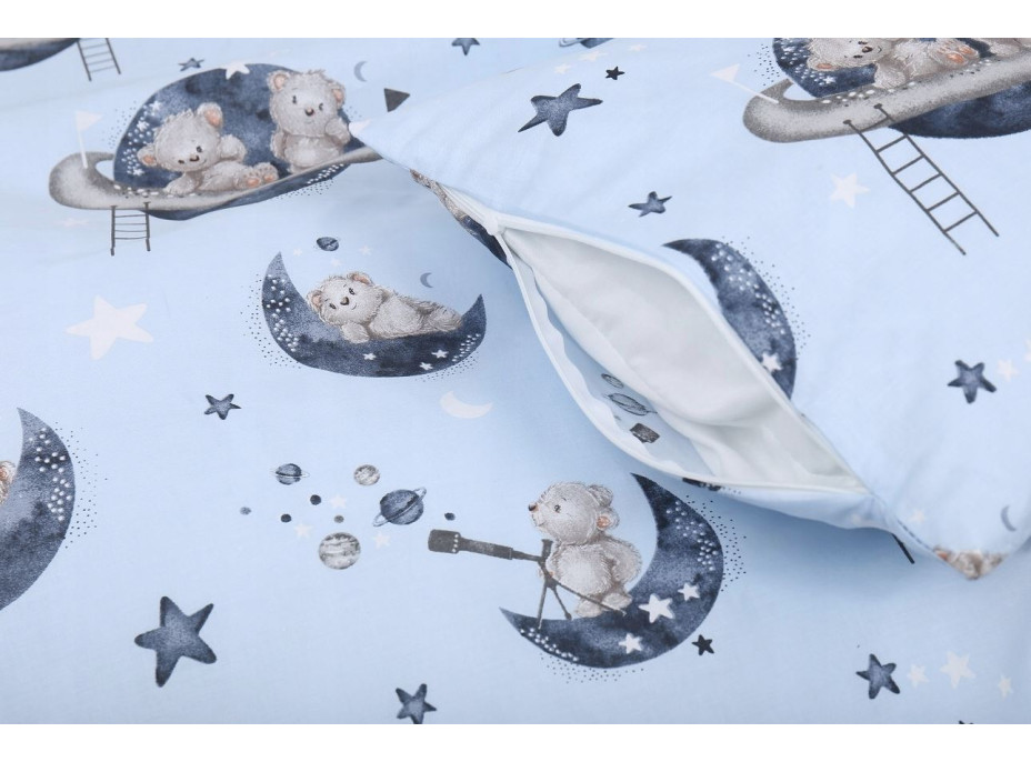 Detské bavlnené obliečky do postieľky 120x90 cm BABYMAM PREMIUM - Medvedíci vo vesmíre - modré
