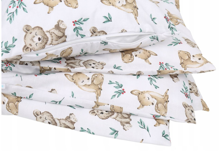 Detské bavlnené obliečky do postieľky 120x90 cm BABYMAM PREMIUM - Srnček a medveď - biele