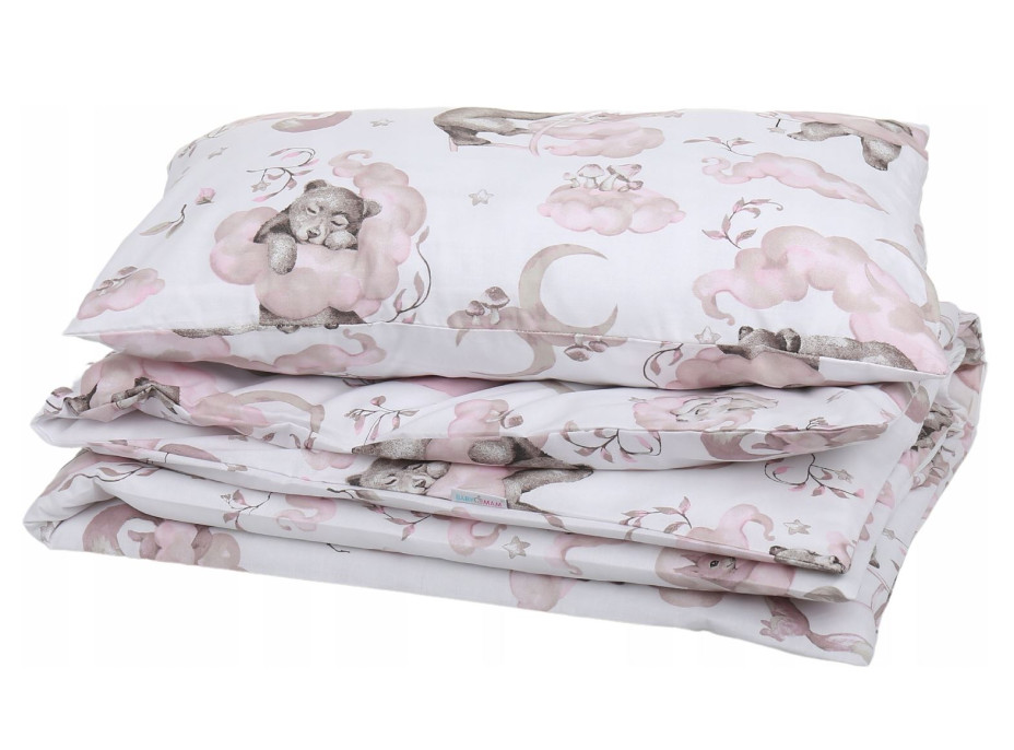 Detské bavlnené obliečky do postieľky 135x100 cm BABYMAM PREMIUM - Medvieďatá - ružové