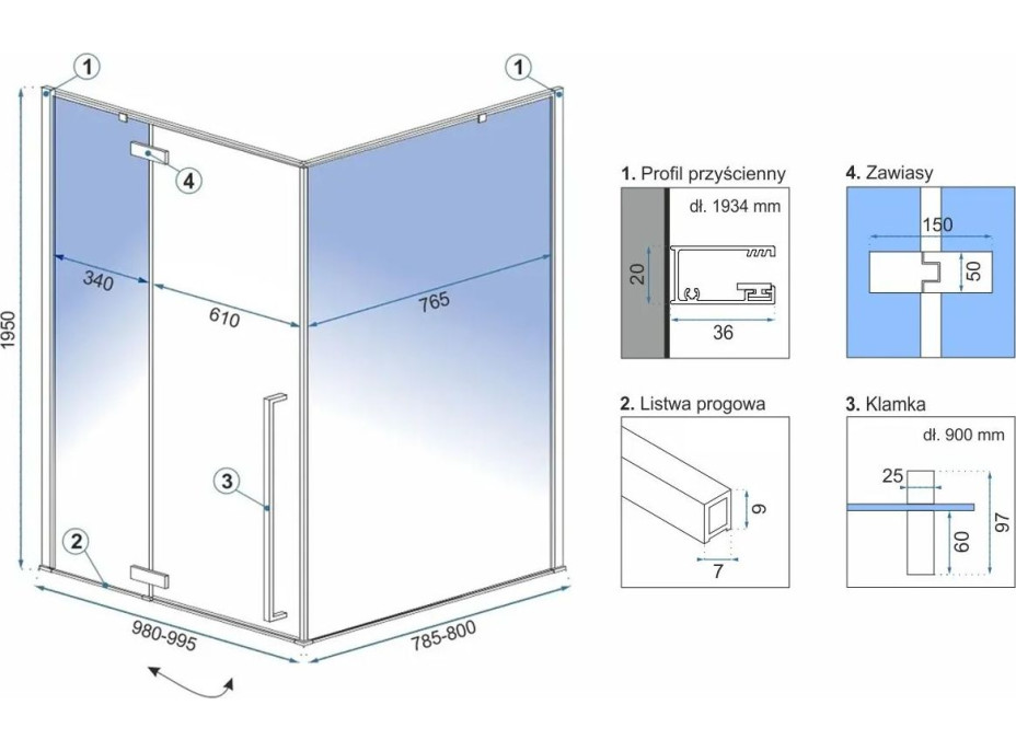 (KÓPIA) Sprchovací kút REA FARGO 80x100 - zlatý