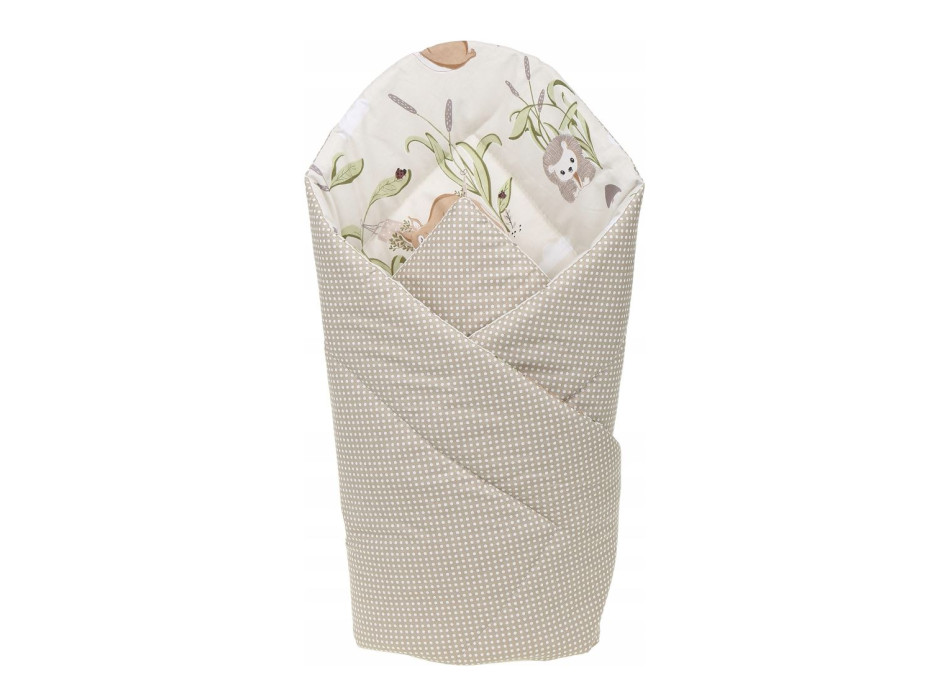 Obojstranná zavinovačka pre bábätká 80x80 cm BABYMAM PREMIUM - Veveričky/zv. šedé bodky na béžovej