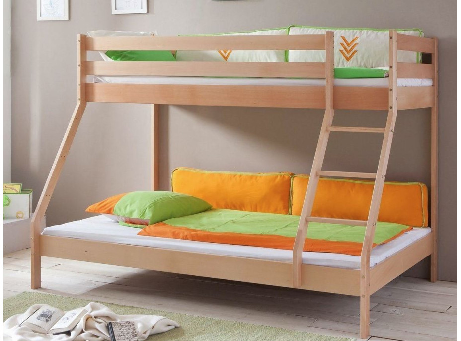 Patrová postel z masivu DENIS vč. obou roštů - 200x90/140 cm - přírodní