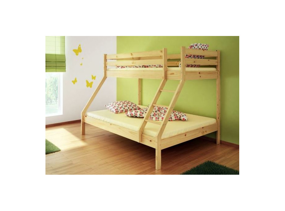 Patrová postel z masivu DENIS vč. obou roštů - 200x90/140 cm - přírodní