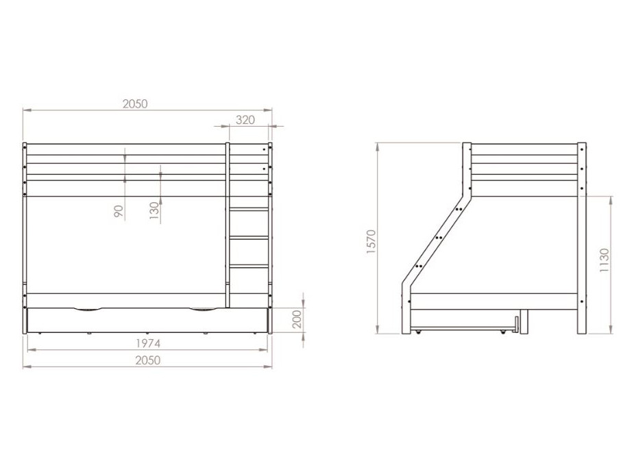 Poschodová posteľ z masívu DENIS vr. oboch roštov - 200x90/140 cm - prírodná
