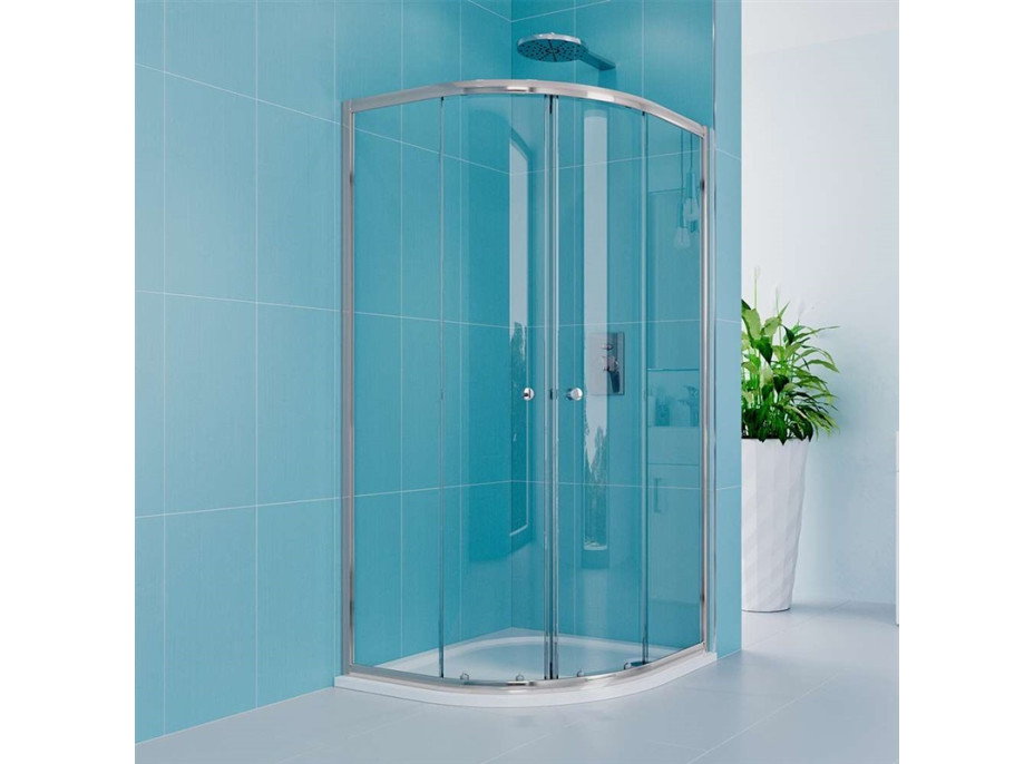 Štvrťkruhový sprchovací kút Kora Lite 90x90 cm - chróm ALU/sklo Číre + nízka SMC vanička