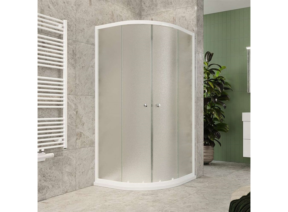 Štvrťkruhový sprchovací kút Kora Lite 90x90 cm - biely ALU/sklo Grape + SMC vanička