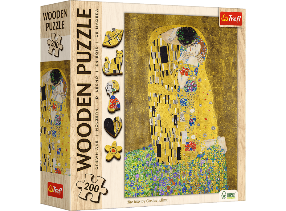 TREFL Drevené puzzle Art: Gustav Klimt - Bozk 200 dielikov