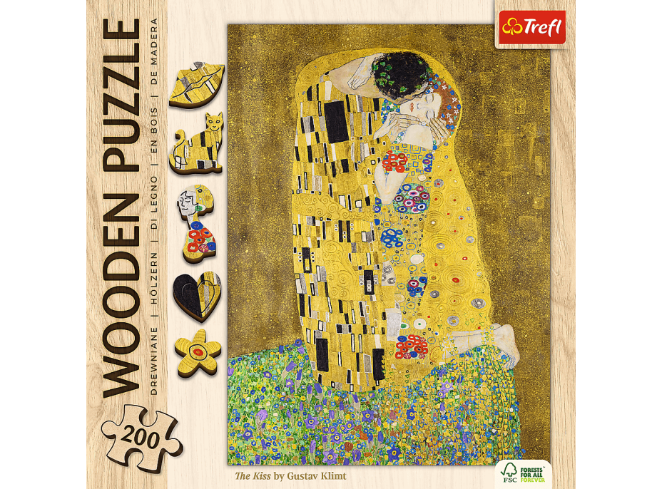 TREFL Drevené puzzle Art: Gustav Klimt - Bozk 200 dielikov