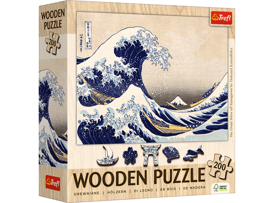 TREFL Drevené puzzle Art: Hokusai - Veľká vlna Kanagawa 200 dielikov