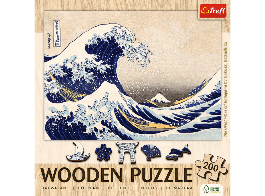 TREFL Drevené puzzle Art: Hokusai - Veľká vlna Kanagawa 200 dielikov