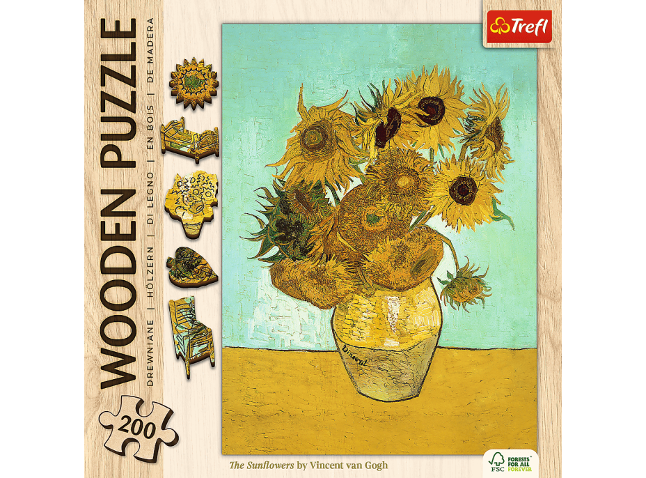 TREFL Drevené puzzle Art: Vincent van Gogh - Slnečnica 200 dielikov
