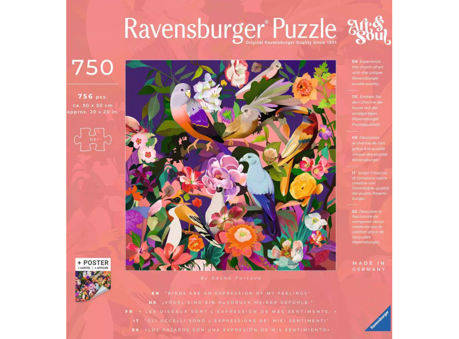 RAVENSBURGER Štvorcové puzzle Art & Soul: Pozorovanie vtákov 750 dielikov