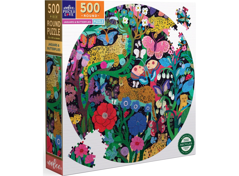 EEBOO Okrúhle puzzle Jaguári a motýle 500 dielikov