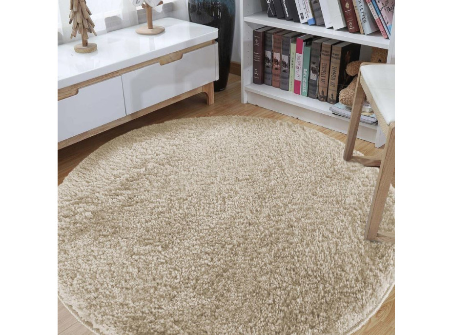 Moderný koberec SHAGGY CAMIL okrúhly - béžový