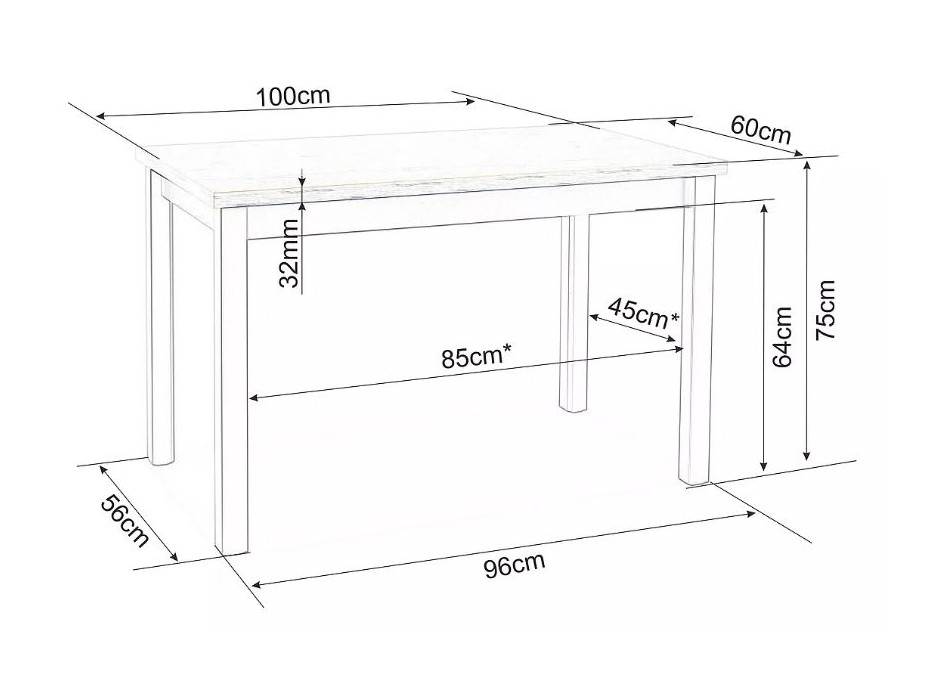 Jedálenský stôl ANYA 100x60 - dub sonoma/biely mat