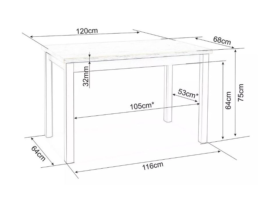 Jedálenský stôl ANYA 120x68 - dub lancelot/biely mat