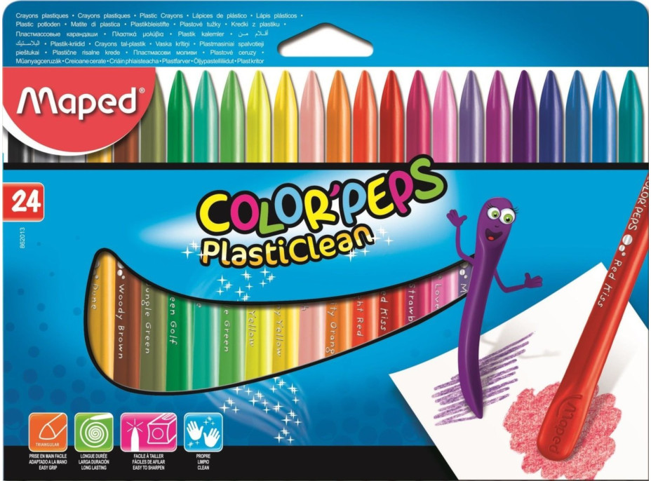 MAPED Trojhranné plastové pastely Color&#39;Peps PlastiClean 24 ks