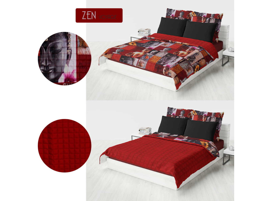Obojstranný prešívaný prehoz na posteľ ZEN 200x220 - červený