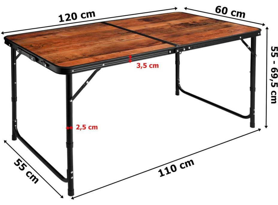 Zostava kempingového nábytku 1+4 TRAMP 120x60 cm - čierna / dekor dreva