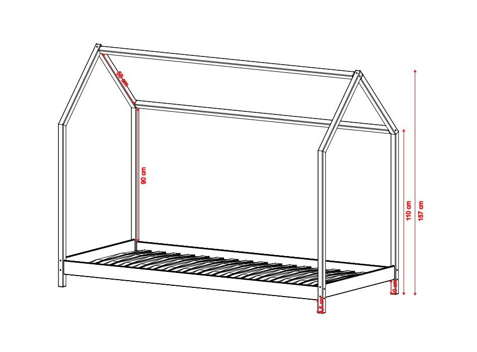 Detská domčeková posteľ z masívu borovice LUCIE - 200x90 cm - PRÍRODNÁ