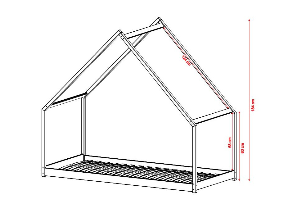 Detská domčeková posteľ z masívu borovice ROMAN - 200x90 cm - BIELA