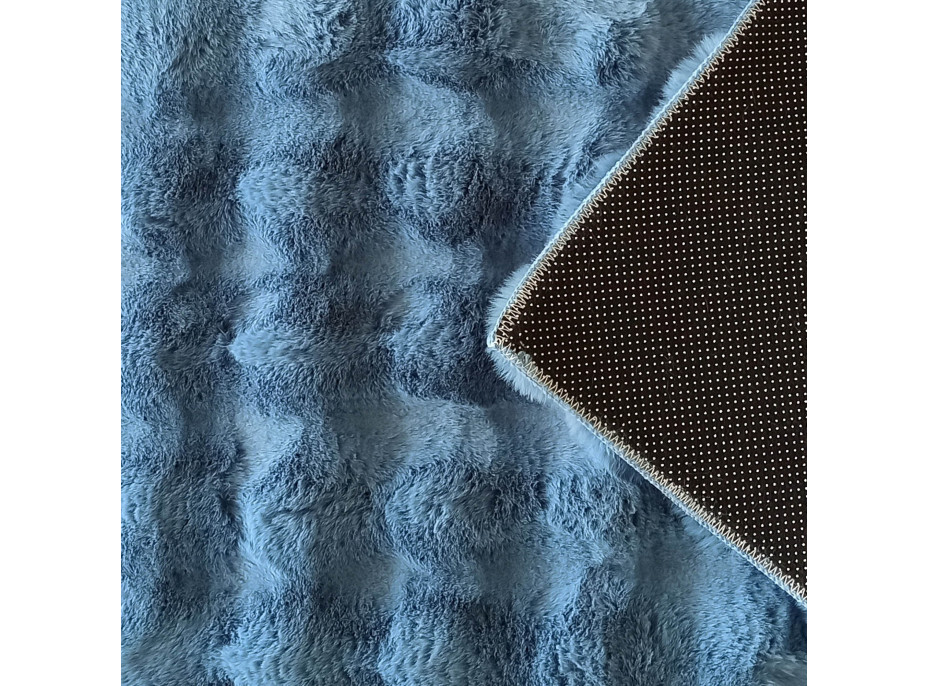 Kusový koberec MERLIN 3D - imitácia králičej kožušiny - modrý