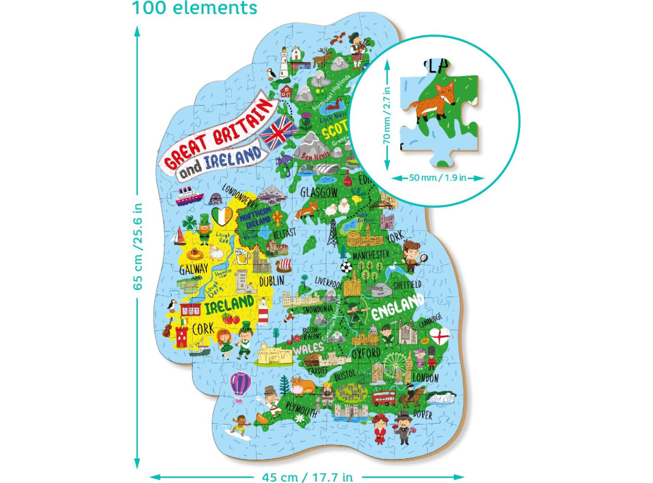 DODO Puzzle Mapa Veľkej Británie a Severného Írska 100 dielikov
