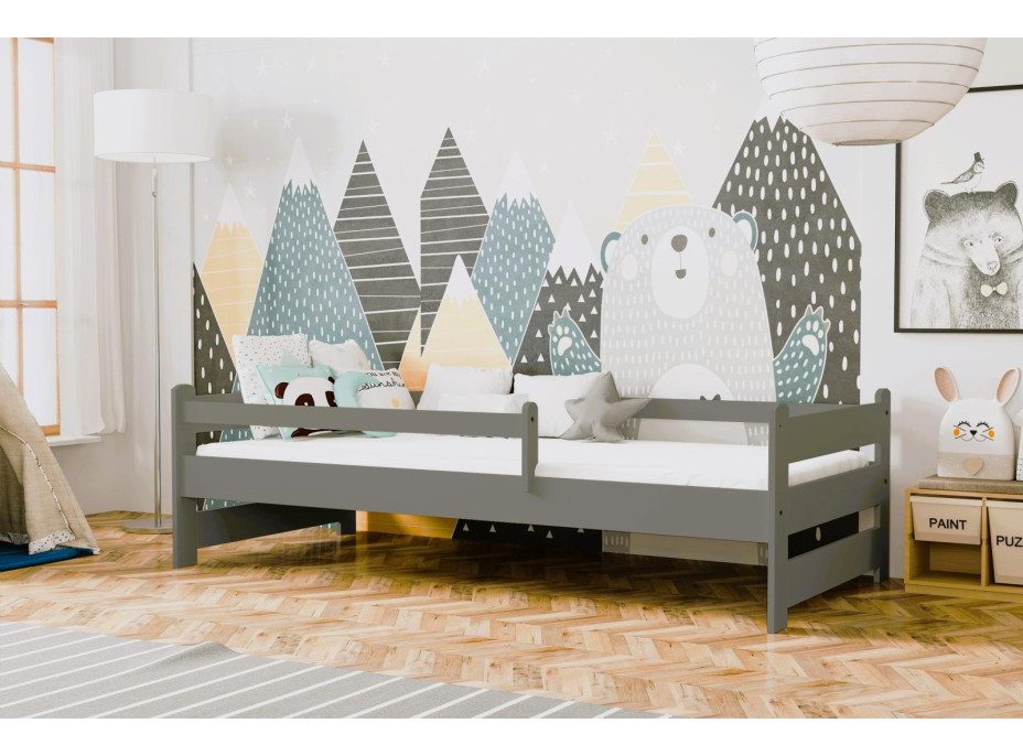Detská posteľ z masívu borovice FILÍPOK - 200x90 cm - šedá