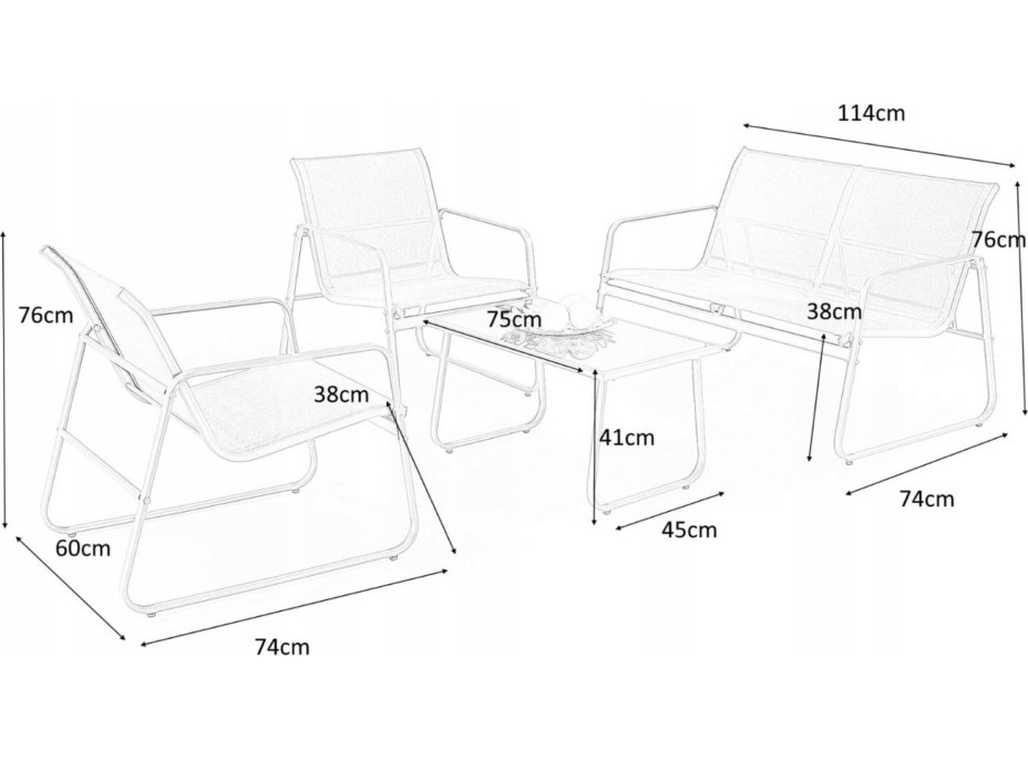 Zostava záhradného nábytku CONOR ( pohovka + 2x kreslo + stolík) - tmavo šedá / svetlo šedá