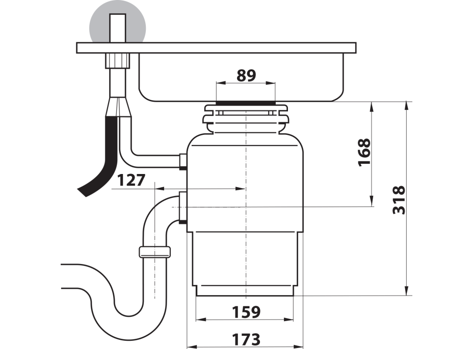 Sapho IN SINK drezový drvič kuchynského odpadu, 230V, 380W, pneu. spínač MODEL56