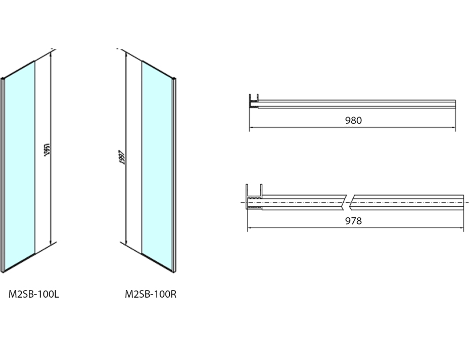 Polysan MODULAR SHOWER pevný panel na inštaláciu na stenu modulu MS2, 1000 mm, pravý MS2B-100R