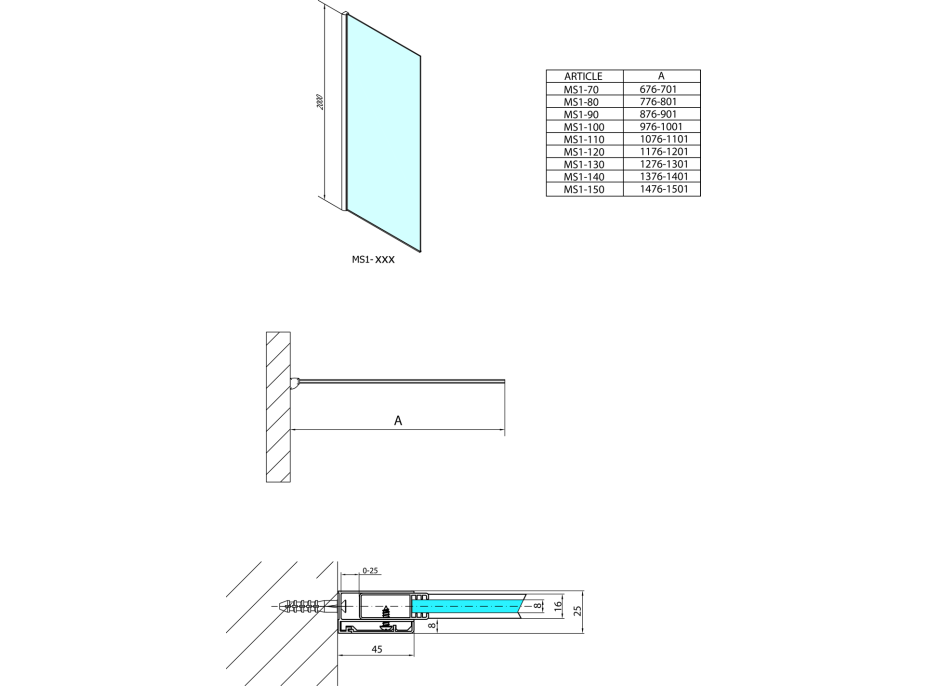 Polysan MODULAR SHOWER jednodielna zástena pevná na inštaláciu na stenu, 1300 mm MS1-130