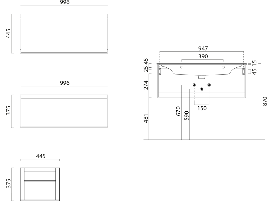 GSI PURA konštrukcia pod umývadlo 102x46cm, čierna mat MSP10228