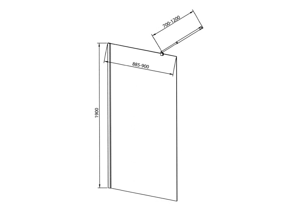 Aqualine WALK-IN zástena jednodielna na inštaláciu na stenu, 900x1900 mm, sklo číre WI091