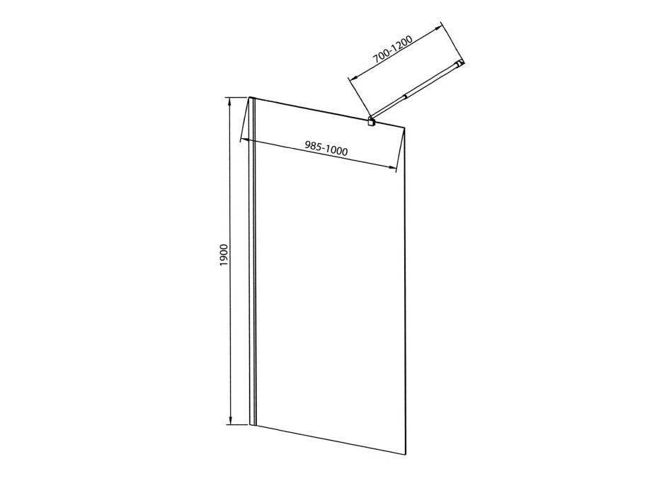 Aqualine WALK-IN zástena jednodielna na inštaláciu na stenu, 1000x1900 mm, sklo číre WI101