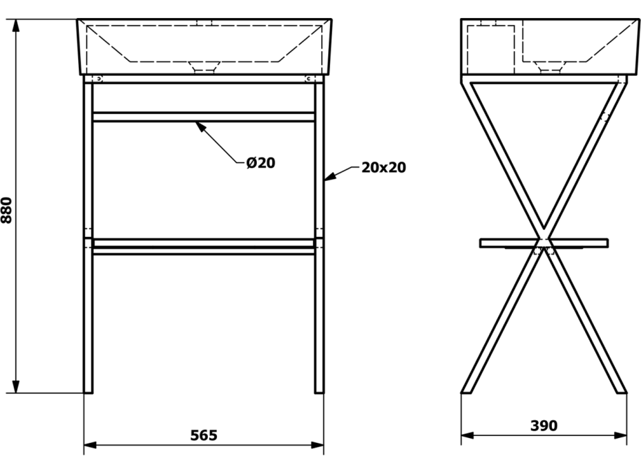 Sapho FERRO podstavec pod umývadlo 565x720x390mm, čierna SKA560-1