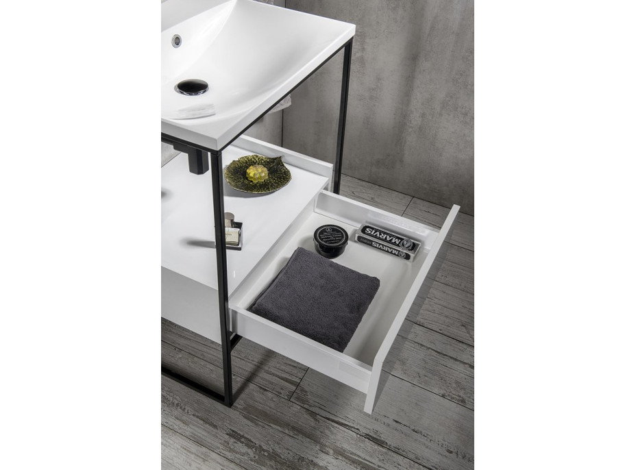 Sapho SKA konzola pod umývadlo so zásuvkou 600x850x460mm, čierna mat/biela lesk SKA601