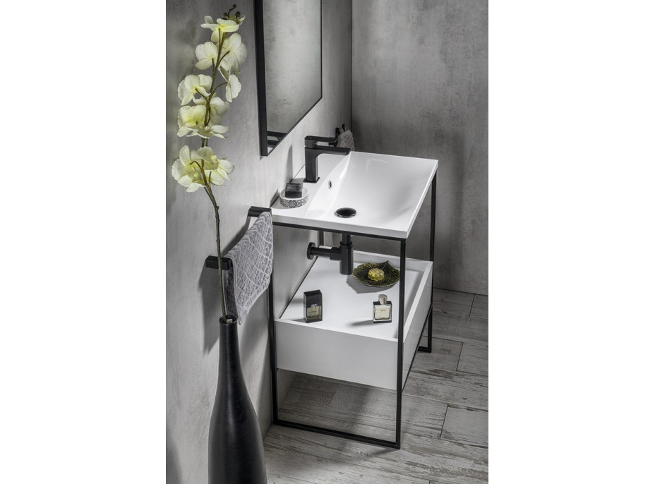 Sapho SKA konzola pod umývadlo so zásuvkou 600x850x460mm, čierna mat/biela lesk SKA601