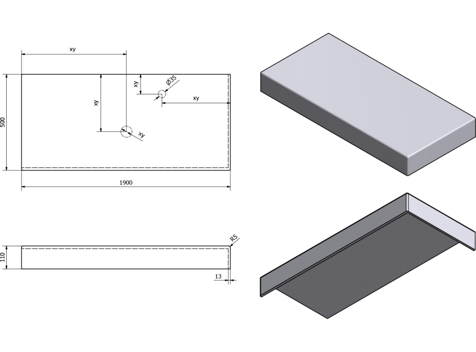 Sapho TAILOR rockstone doska 200x50 cm, prevedenie goliera C TR200C