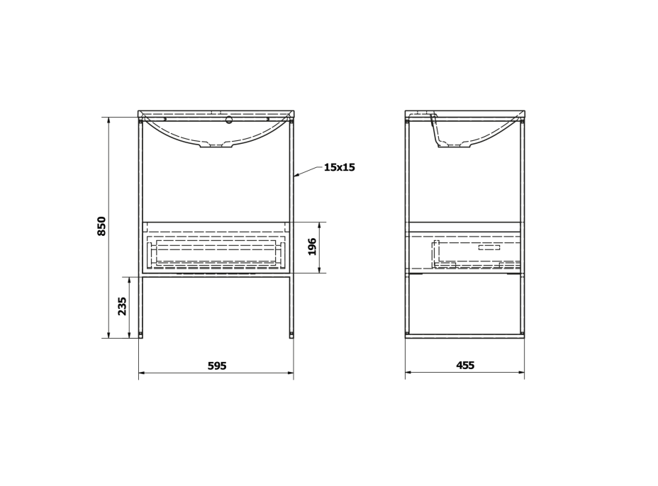 Sapho SKA konzola pod umývadlo so zásuvkou 600x850x460mm, čierna mat/biela lesk SKA601