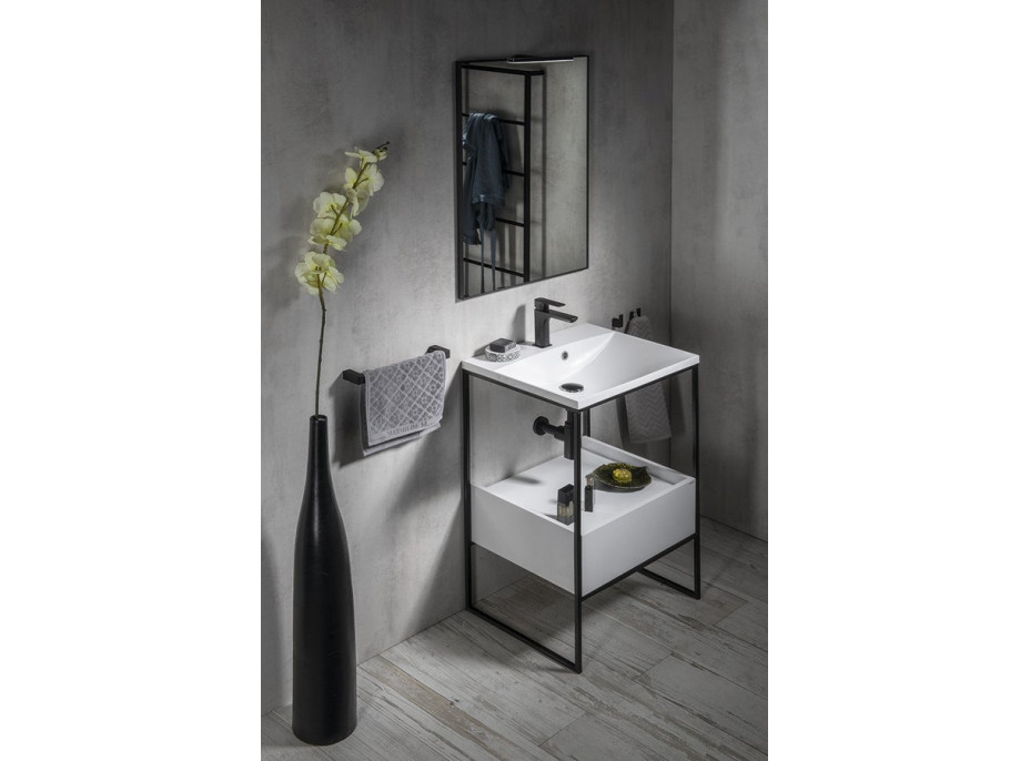 Sapho SKA konzola pod umývadlo so zásuvkou 600x850x460mm, čierna mat/biela lesk SKA601