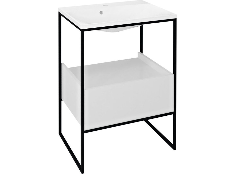 Sapho SKA konzola pod umývadlo so zásuvkou 600x850x460mm, čierna mat/biela lesk SKA601