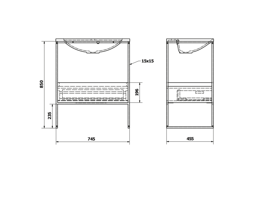 Sapho SKA konzola pod umývadlo so zásuvkou 750x850x460mm, čierna mat/biela lesk SKA602