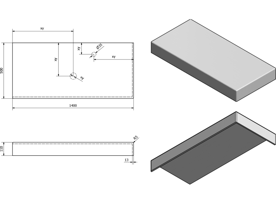 Sapho TAILOR rockstone doska 140x50 cm, prevedenie goliera R TR140R