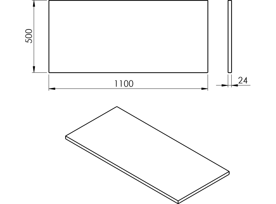 Sapho PLATO doska Rockstone 1100x24x500mm, biela mat PL110-0101