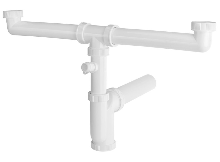 Bruckner Drezový sifón s odbočkou 6/4", pre dvojdrez, práčková odbočka, DN50, biela 155.133.0