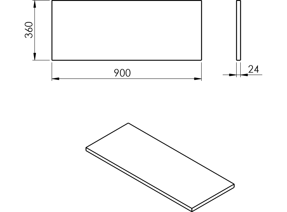 Sapho PLATO doska Rockstone 900x24x360mm, biela mat PL096-0101